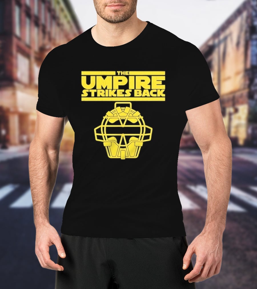 The Umpire Strikes Back Baseball Umpire Mask Retro Yellow T-Shirt