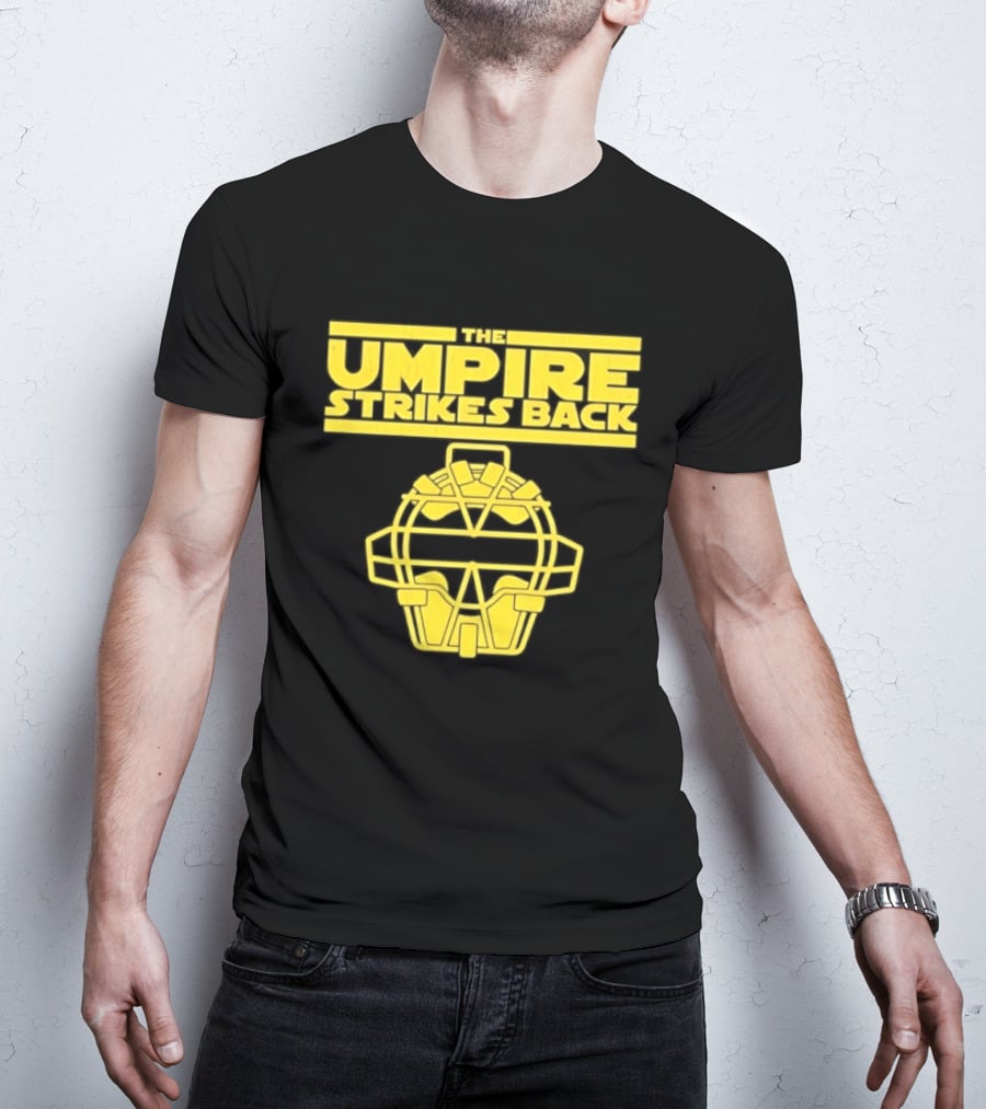 The Umpire Strikes Back Baseball Umpire Mask Retro Yellow T-Shirt