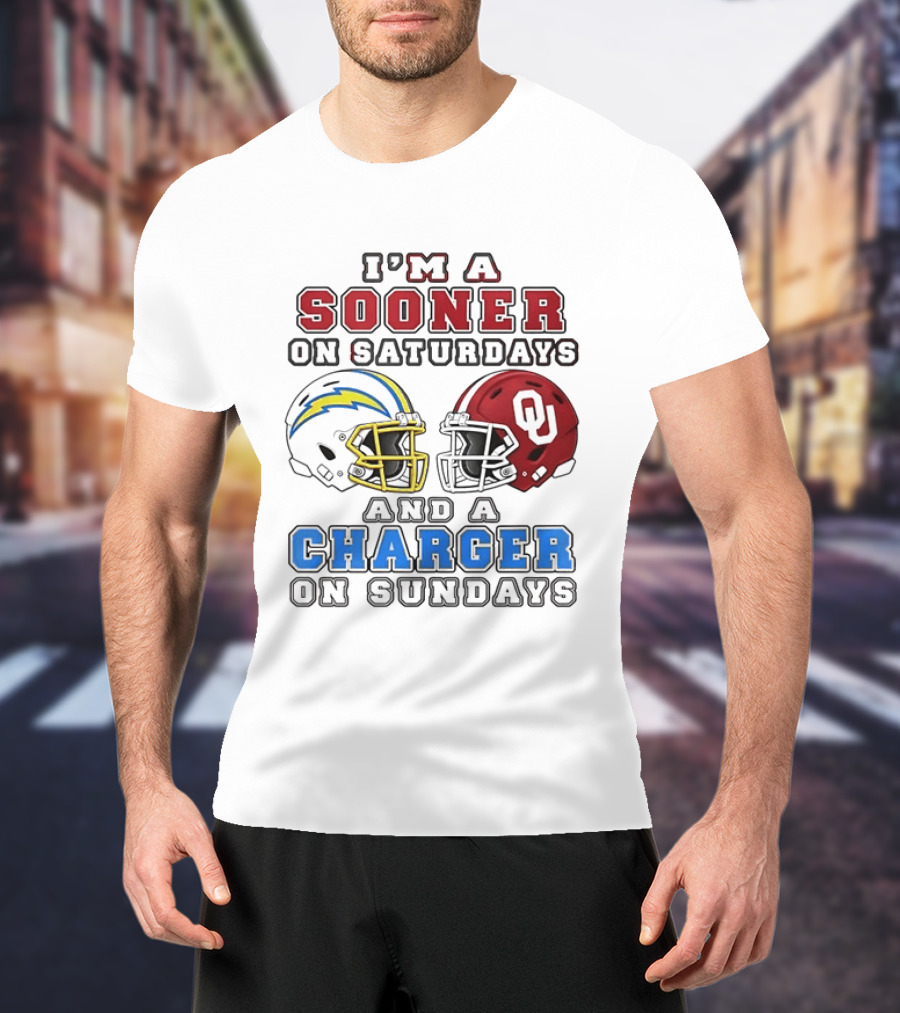 I'm A Sooner On Saturdays And A Charger On Sundays Football Helmets T-Shirt