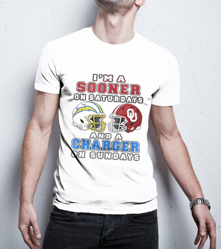 I'm A Sooner On Saturdays And A Charger On Sundays Football Helmets T-Shirt