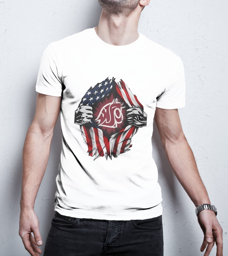 Washington State University Cougars American Flag Ripped Chest T-Shirt