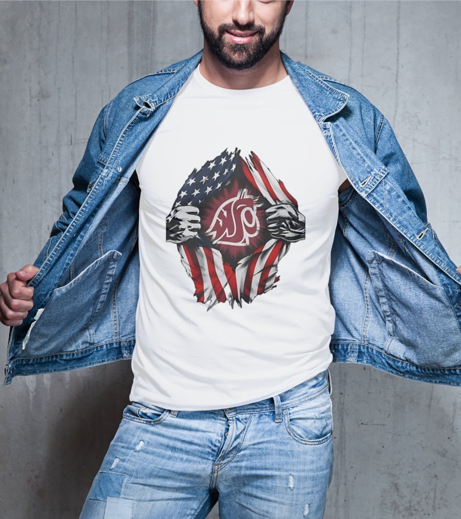 Washington State University Cougars American Flag Ripped Chest T-Shirt