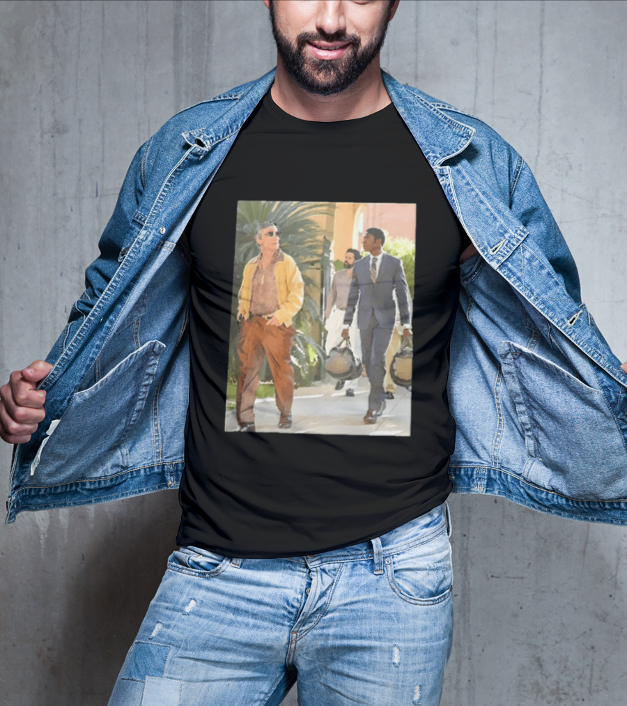 Men In Stylish Outfits Walking Outdoors With Bags T-Shirt