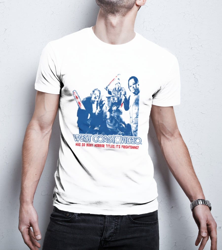 West Coast Video Horror It's Frightening Slasher Movie Halloween T-Shirt