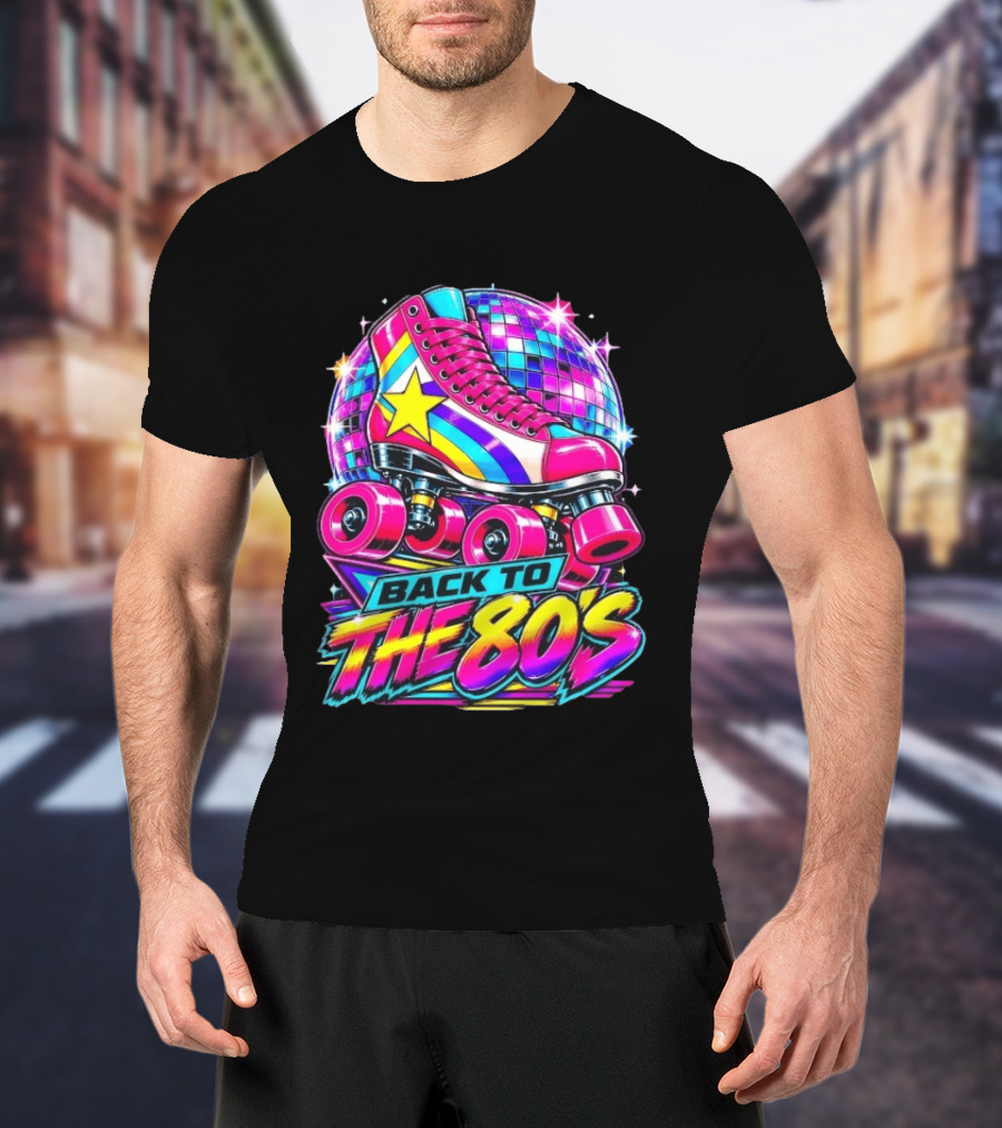 Back To The 80's Roller Skate Disco Vibrant Retro Starburst T-Shirt