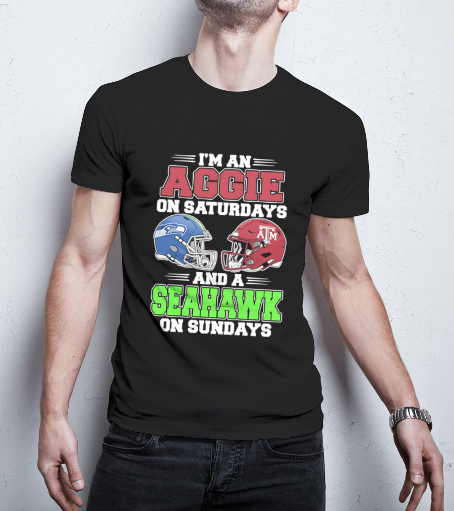 I'm An Aggie On Saturdays And A Seahawk On Sundays Football Helmets T-Shirt
