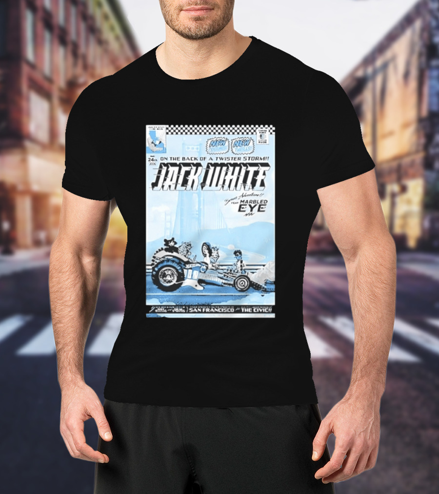 Jack White Twister Storm SF Comic Book Adventure Featuring Marbled Eye San Francisco The Civic T-Shirt