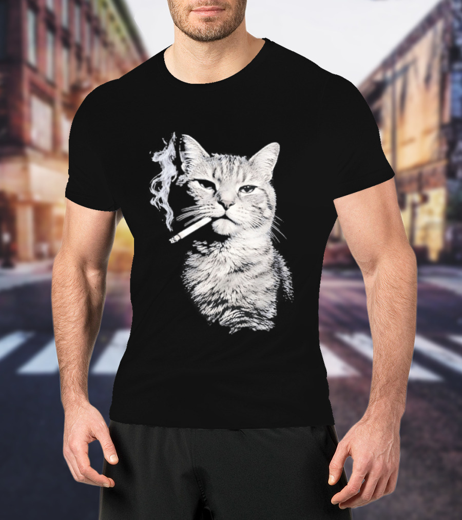 Tabby Cat Smoking Cigarette Animal T-Shirt