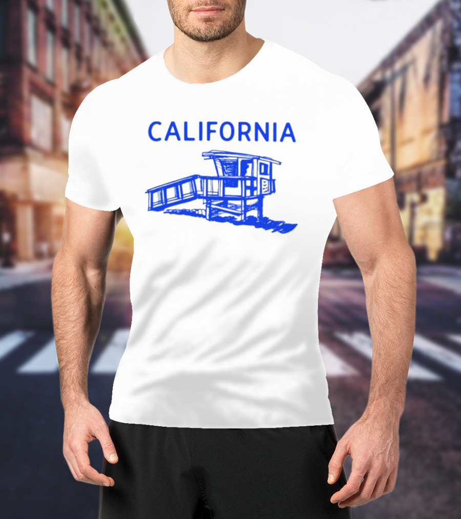 California Beach Sketch Lifeguard Tower T-Shirt