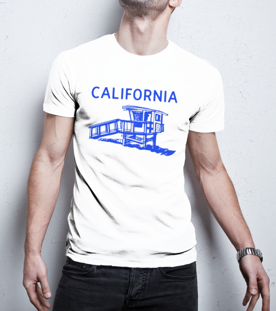 California Beach Sketch Lifeguard Tower T-Shirt