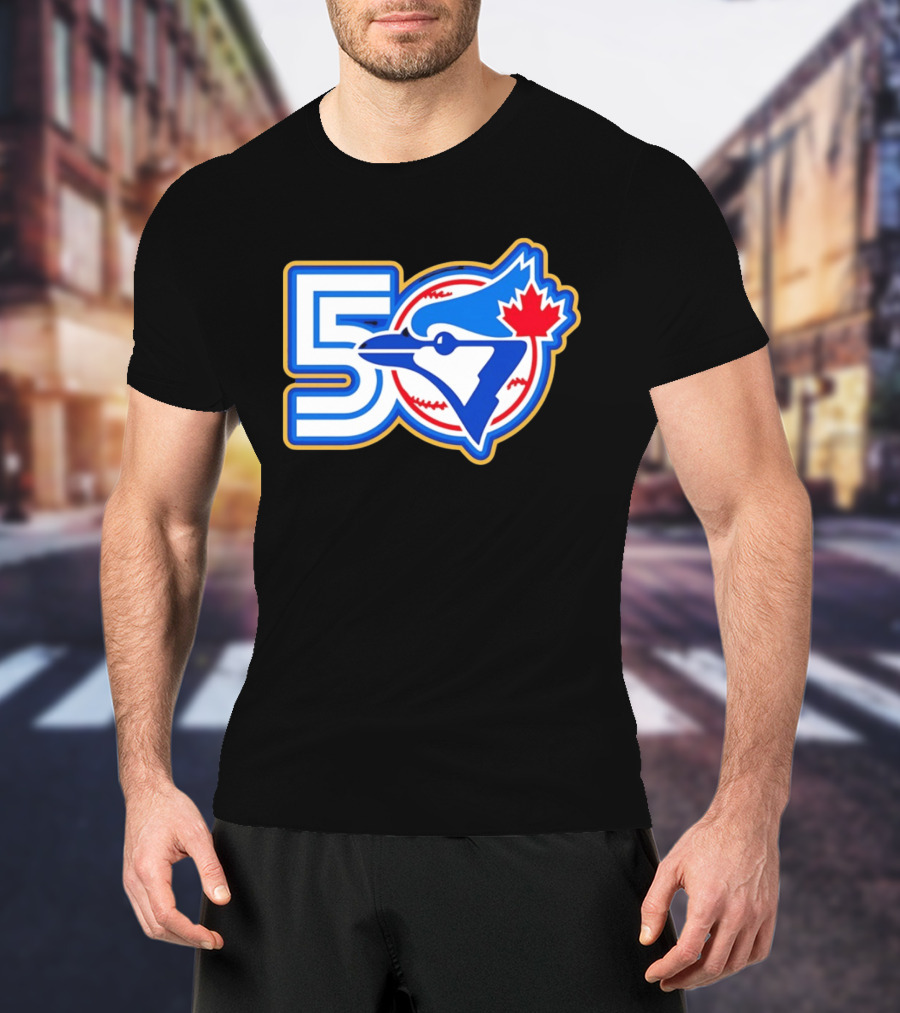 Toronto Blue Jays 50th Anniversary Logo With Maple Leaf And Baseball T-Shirt