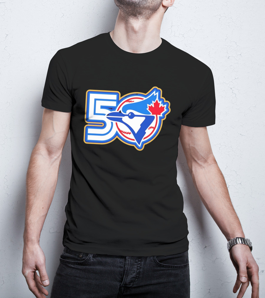 Toronto Blue Jays 50th Anniversary Logo With Maple Leaf And Baseball T-Shirt