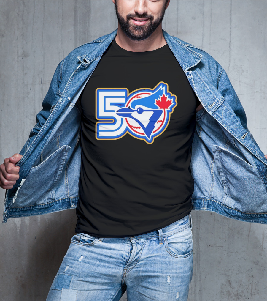 Toronto Blue Jays 50th Anniversary Logo With Maple Leaf And Baseball T-Shirt