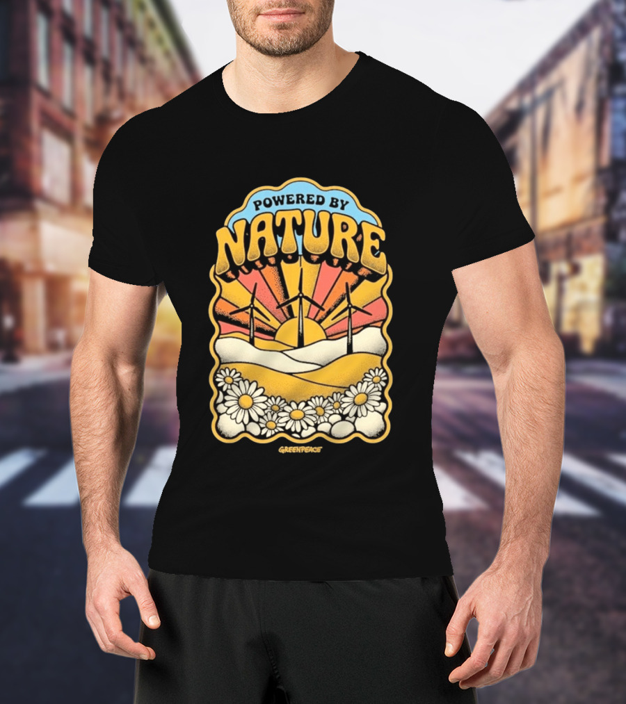 Powered By Nature Wind Turbines Sunflowers Greenpeace T-Shirt