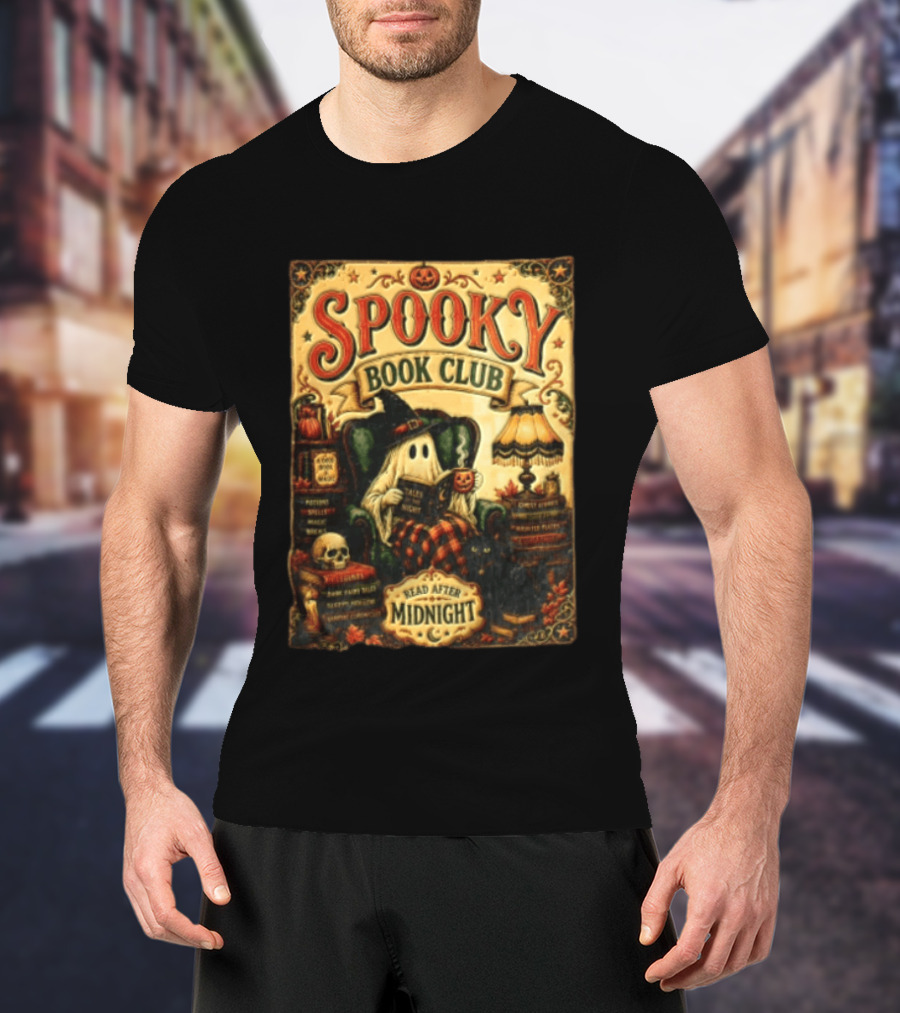 Spooky Book Club Ghost Reading Tales At Midnight Halloween T-Shirt