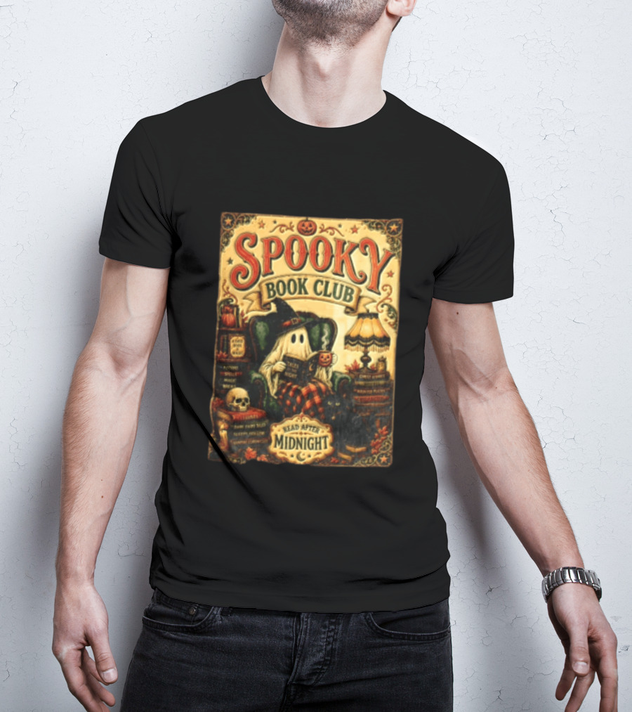 Spooky Book Club Ghost Reading Tales At Midnight Halloween T-Shirt