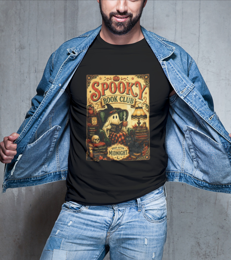 Spooky Book Club Ghost Reading Tales At Midnight Halloween T-Shirt
