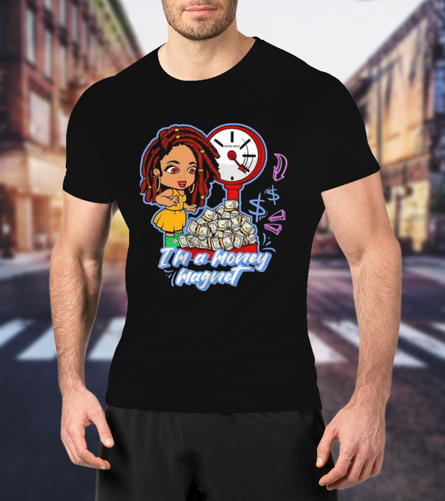I'm A Money Magnet Hustle Skillz Wealth Mindset Cartoon Woman With Cash T-Shirt