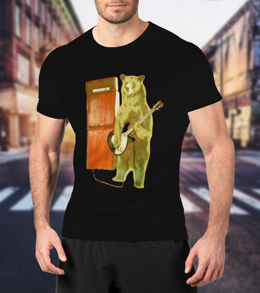 Bear Playing Electric Guitar With Amplifier Retro Vibe T-Shirt