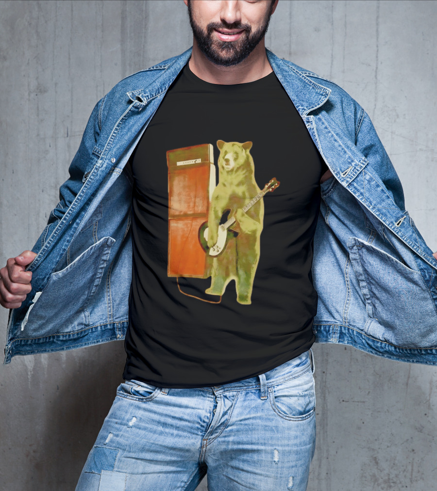 Bear Playing Electric Guitar With Amplifier Retro Vibe T-Shirt