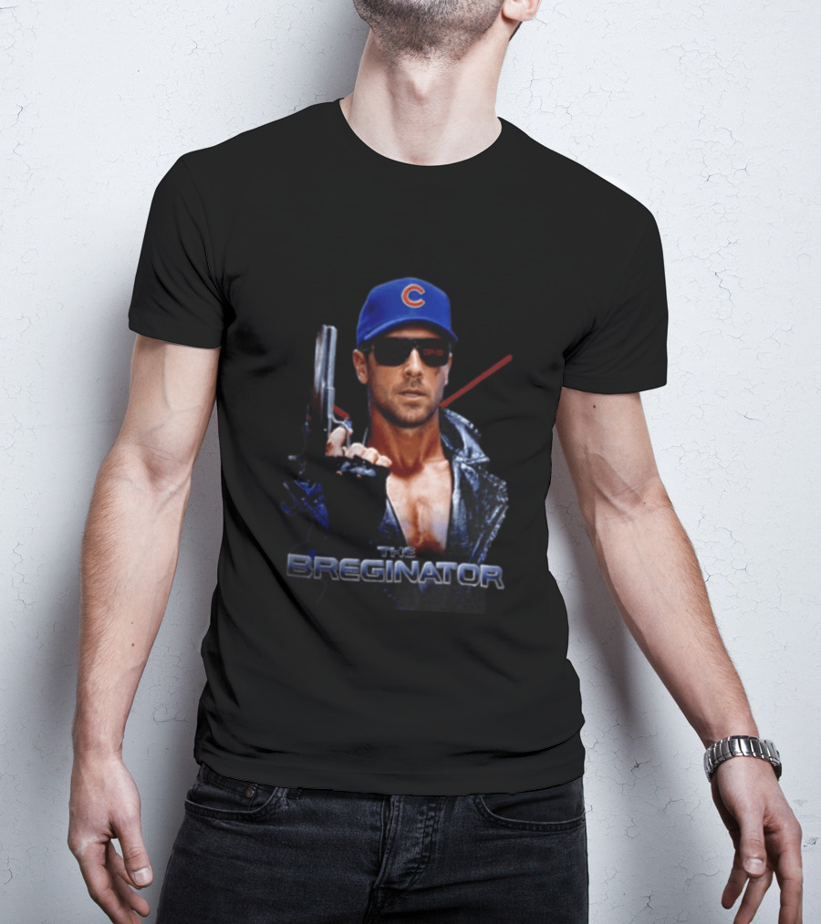 The Breginator Terminator Chicago Cubs Sunglasses Holding Gun T-Shirt