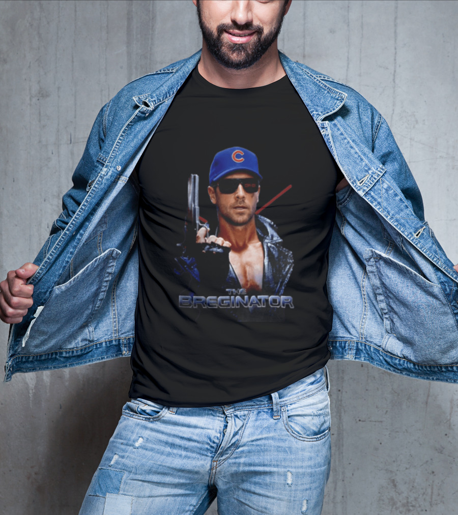 The Breginator Terminator Chicago Cubs Sunglasses Holding Gun T-Shirt