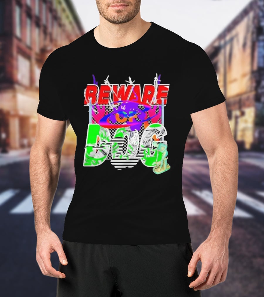 Beware Of Dog Streetwear Urban Graffiti Chain Link Fence T-Shirt