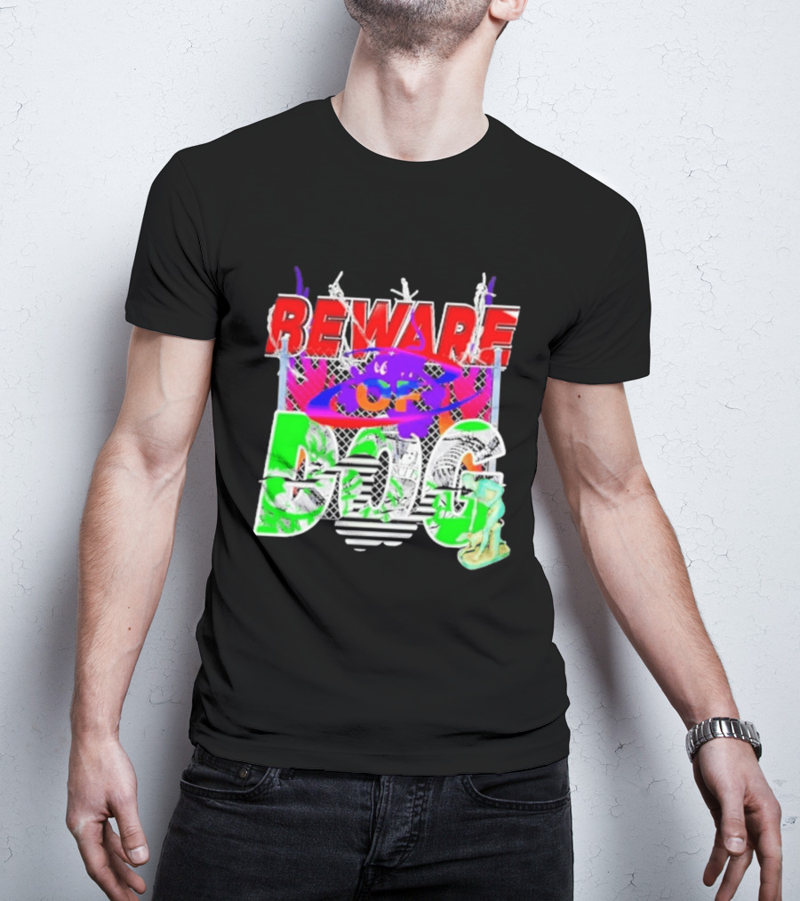 Beware Of Dog Streetwear Urban Graffiti Chain Link Fence T-Shirt