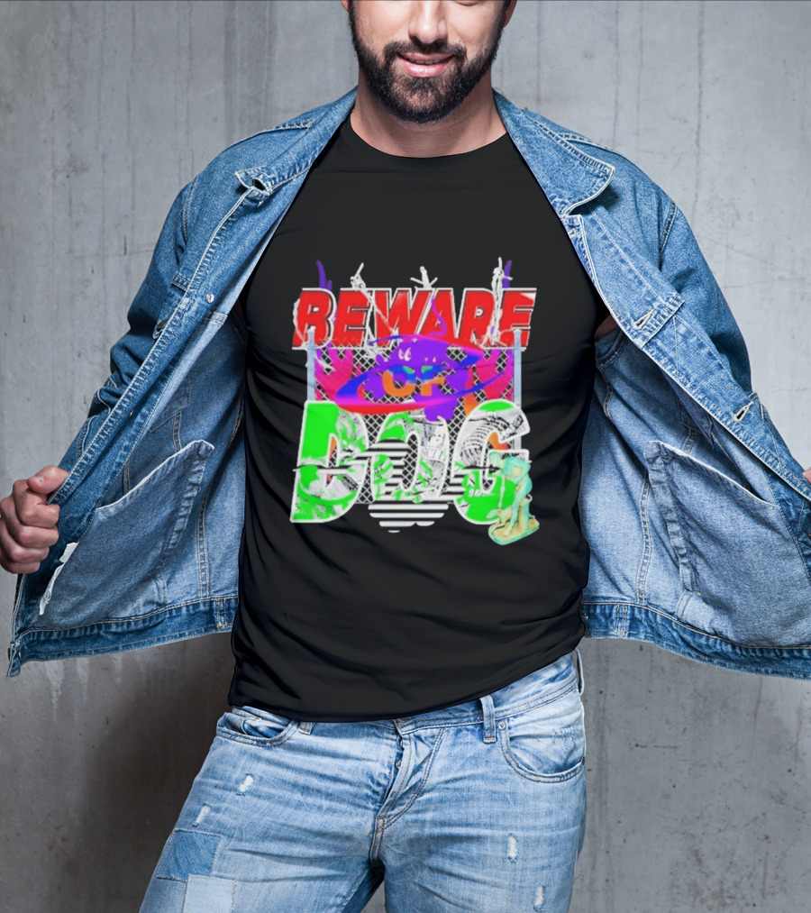 Beware Of Dog Streetwear Urban Graffiti Chain Link Fence T-Shirt