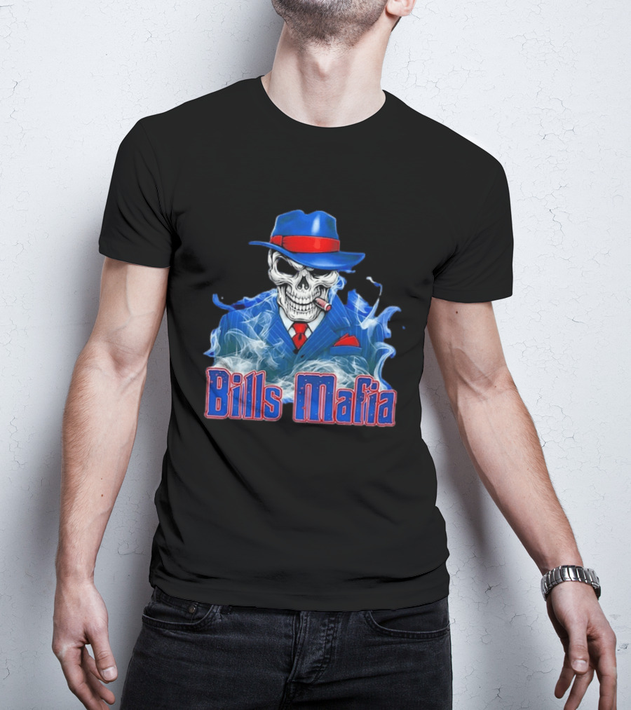 Bills Mafia Skull Smoking Cigar In Suit And Hat T-Shirt