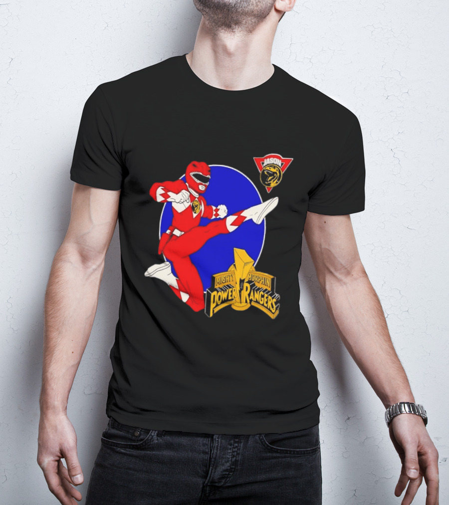Jason Red Ranger Mighty Morphin Power Rangers Iconic Kick Pose Lion T-Shirt
