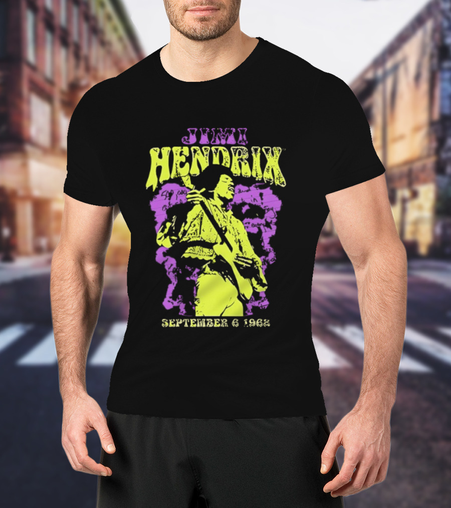 Jimi Hendrix September 6 1968 Concert Rock Legend Iconic Purple Yellow T-Shirt