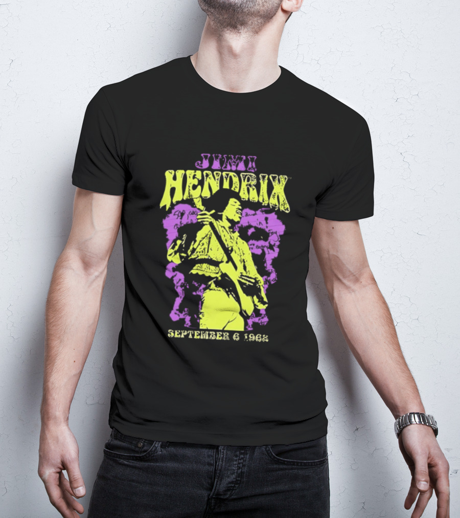 Jimi Hendrix September 6 1968 Concert Rock Legend Iconic Purple Yellow T-Shirt