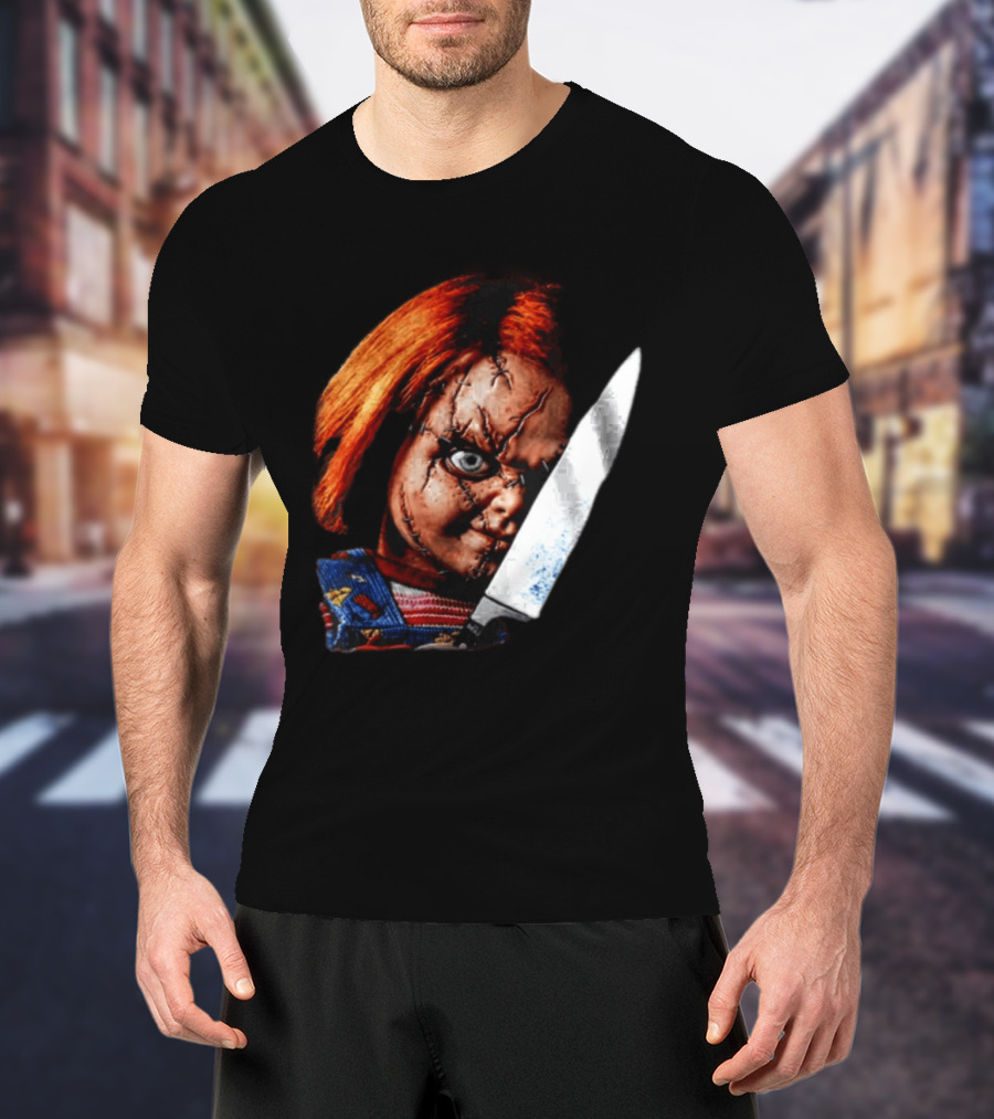 Chucky Child's Play Stitched Doll Knife Horror Movie Character 2 Sided T-Shirt