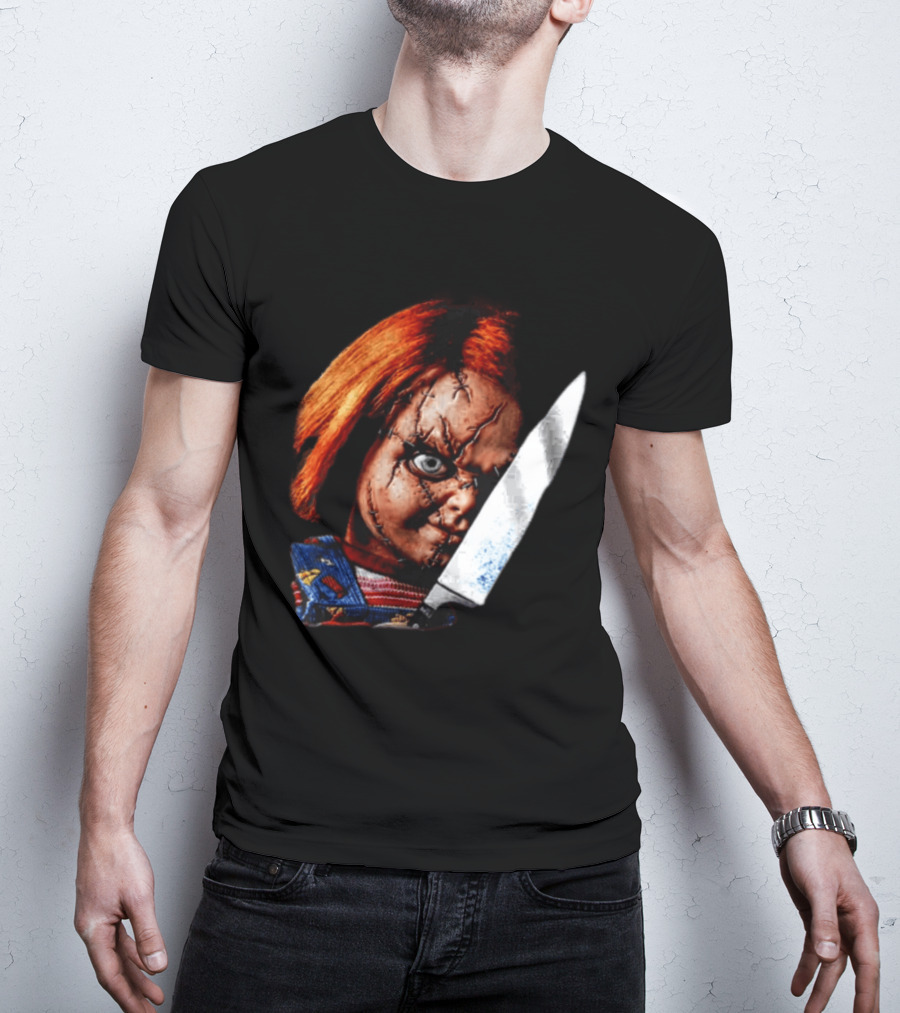 Chucky Child's Play Stitched Doll Knife Horror Movie Character 2 Sided T-Shirt