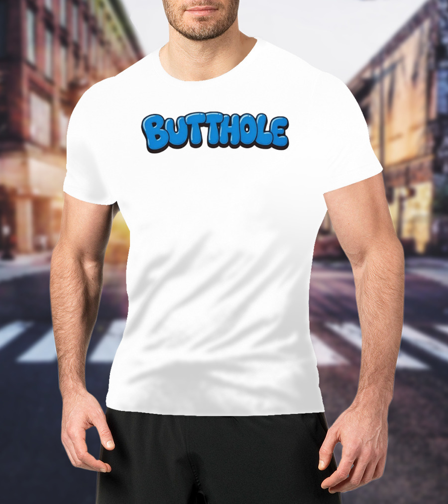 Butthole Bubble Letter Graffiti Blue T-Shirt