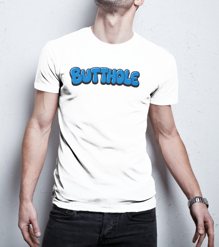 Butthole Bubble Letter Graffiti Blue T-Shirt