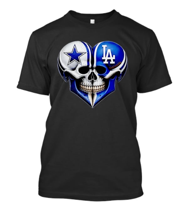 Dallas Cowboys Los Angeles Dodgers Heart Skull T-Shirt