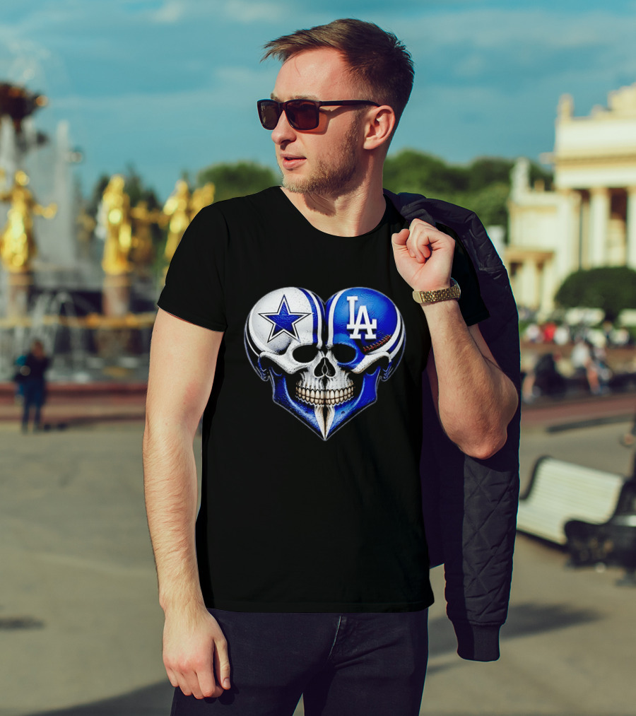 Dallas Cowboys Los Angeles Dodgers Heart Skull T-Shirt