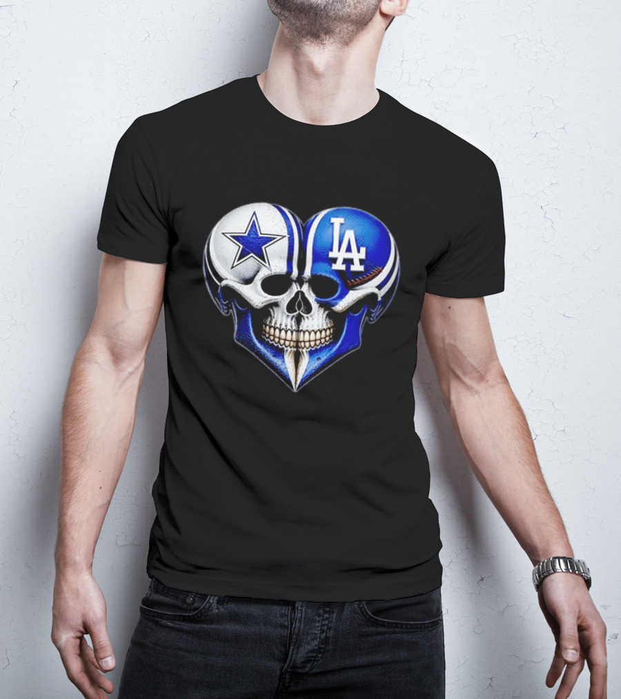 Dallas Cowboys Los Angeles Dodgers Heart Skull T-Shirt