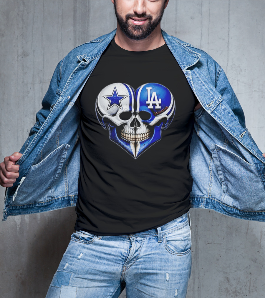 Dallas Cowboys Los Angeles Dodgers Heart Skull T-Shirt