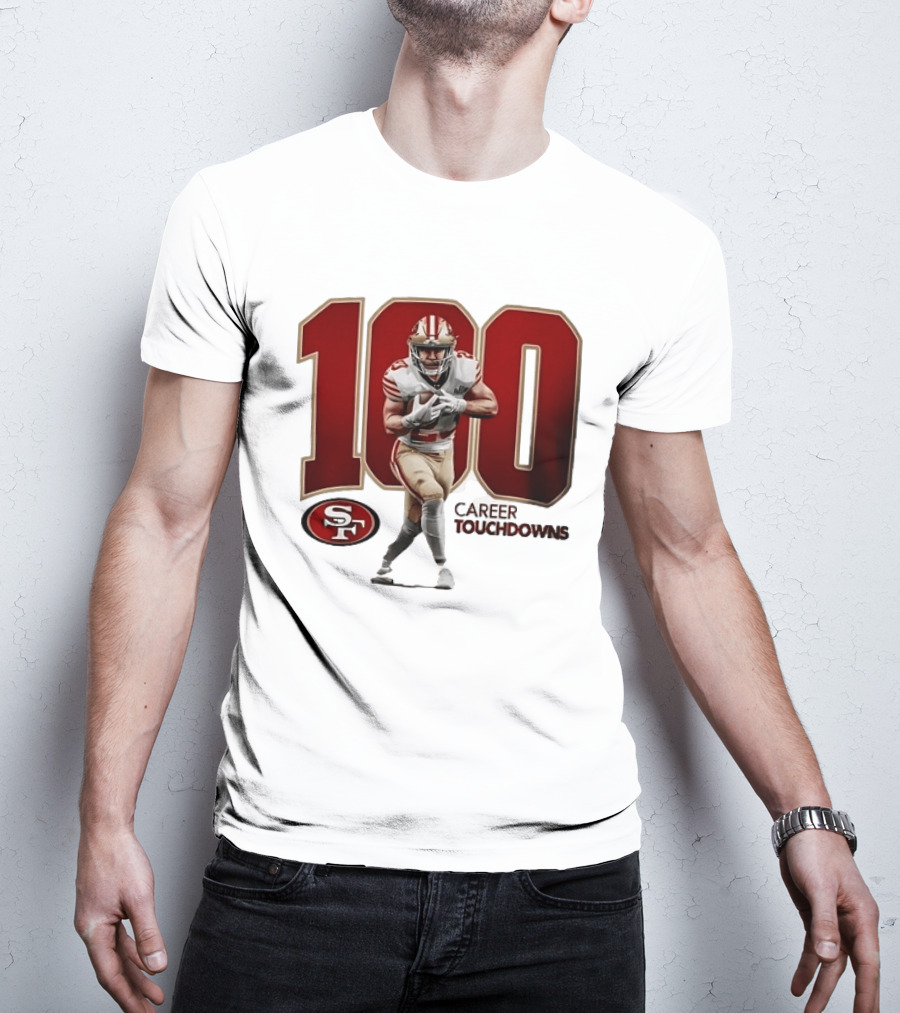 Christian McCaffrey 49ers 100 Career Touchdowns T-Shirt