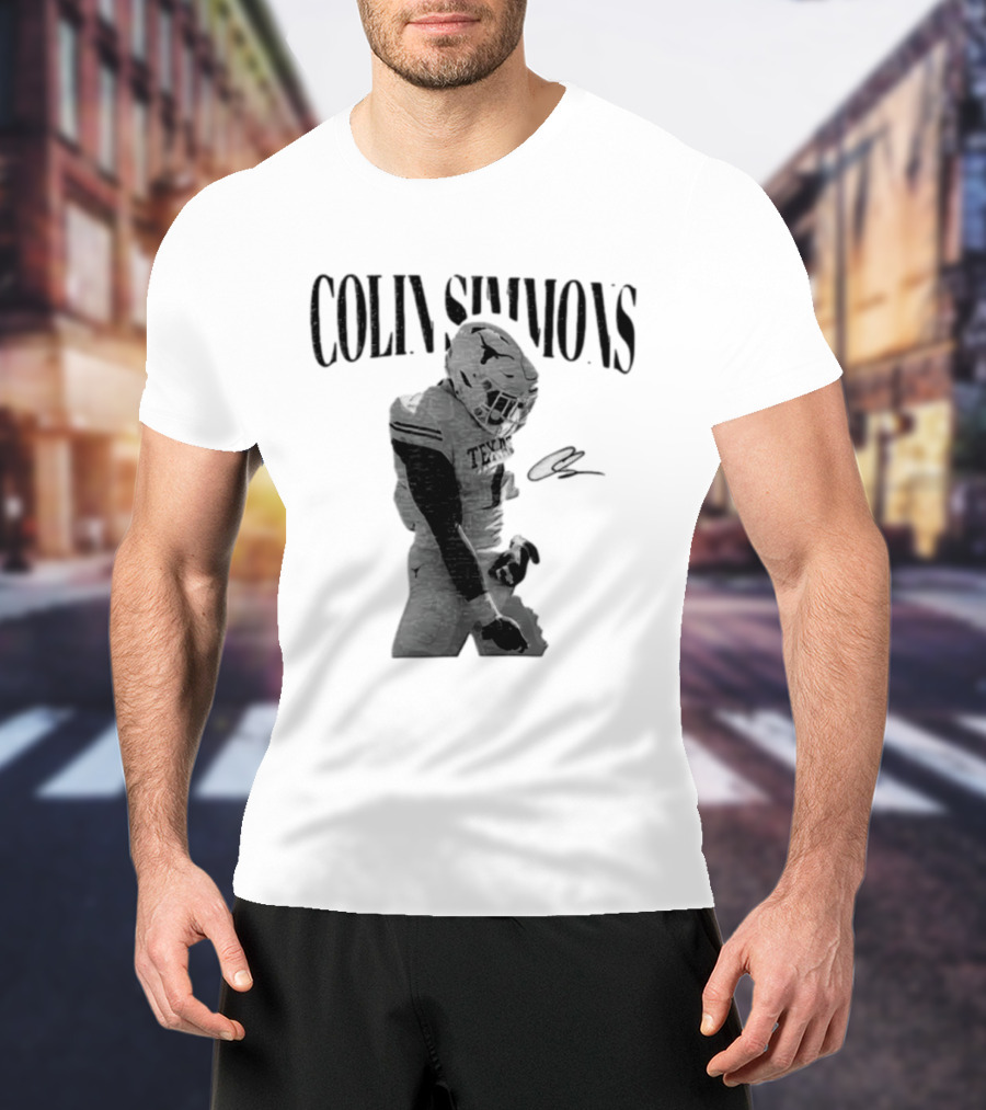 Colin Simmons Texas Longhorns Football Grotesque Sack Celly T-Shirt