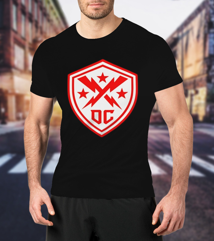 DC Shield Lightning Bolts Stars Emblem Red White T-Shirt