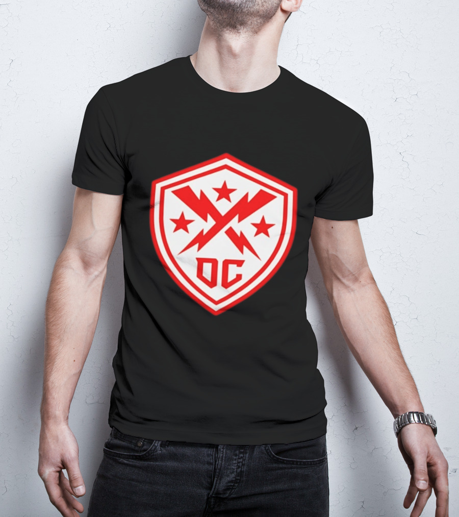 DC Shield Lightning Bolts Stars Emblem Red White T-Shirt