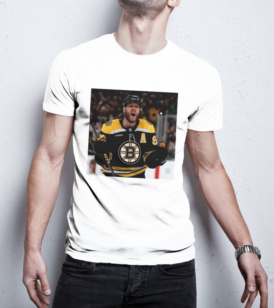 David Pastrnak Bruins Captain Announcement With Iconic Team Jersey Celebration T-Shirt
