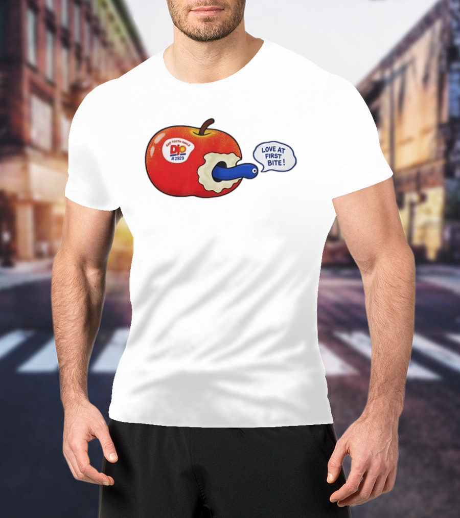 Gap Tooth Smile DJ No 2929 Love At First Bite Apple And Worm T-Shirt