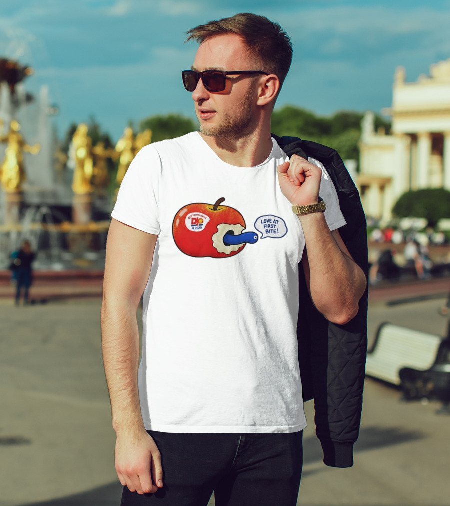 Gap Tooth Smile DJ No 2929 Love At First Bite Apple And Worm T-Shirt