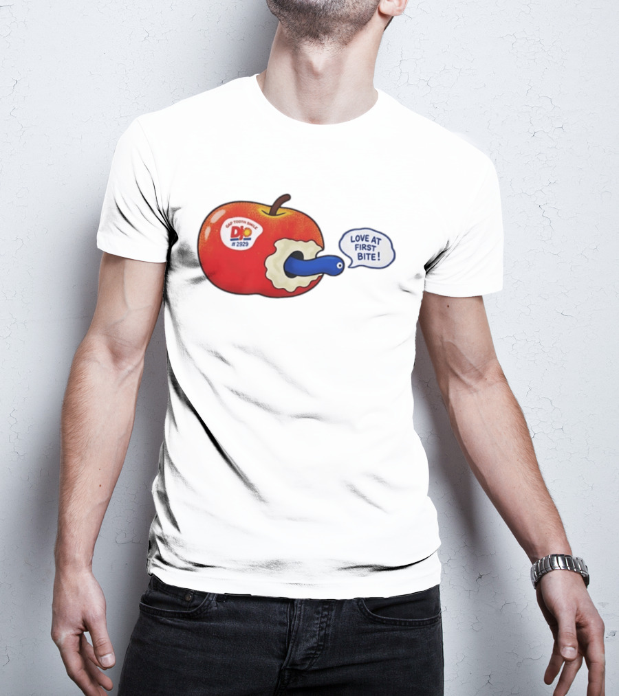 Gap Tooth Smile DJ No 2929 Love At First Bite Apple And Worm T-Shirt