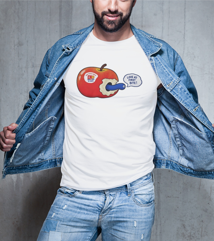 Gap Tooth Smile DJ No 2929 Love At First Bite Apple And Worm T-Shirt